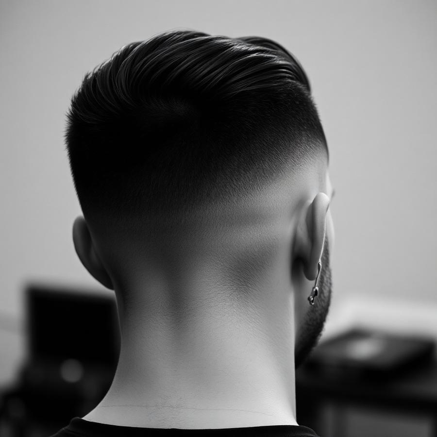 Close-up of a sharp skin fade haircut