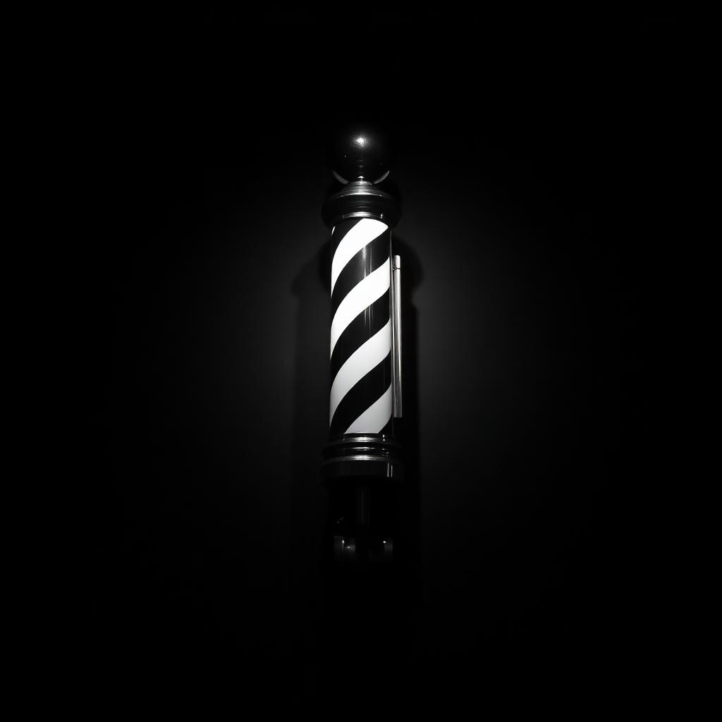 Classic striped barber pole on a dark wall